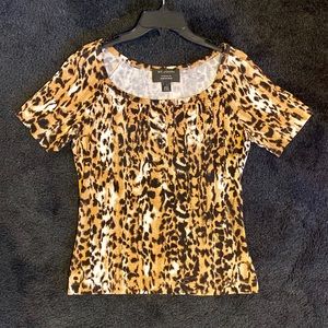 ST. JOHN Animal Print Cotton Tee, Size Small